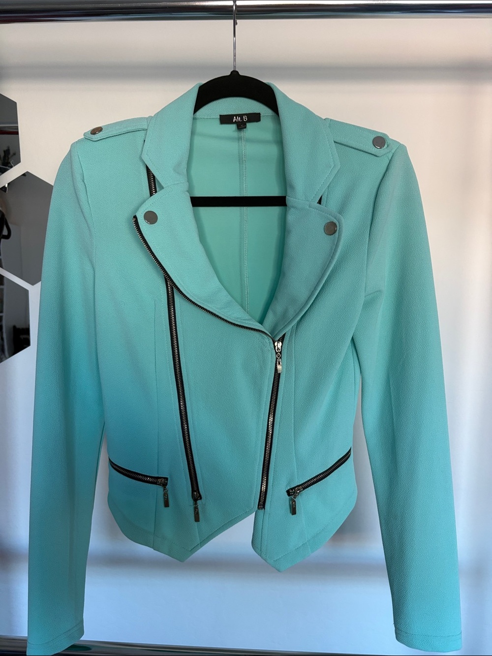 ALC B Mint Green Asymmetrical Moto Blazer